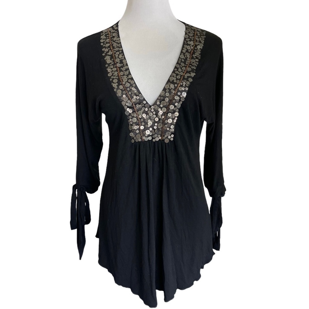 RAIN Boho Sequin V-Neck 3/4 Sleeve Top Size XL